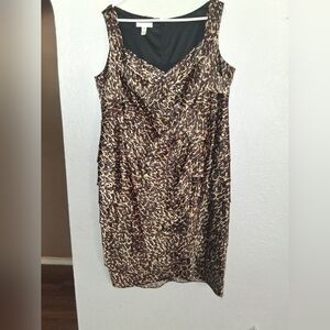 London Times Satin Ruffled Leopard Print Sleeveless Dress Midi 16W